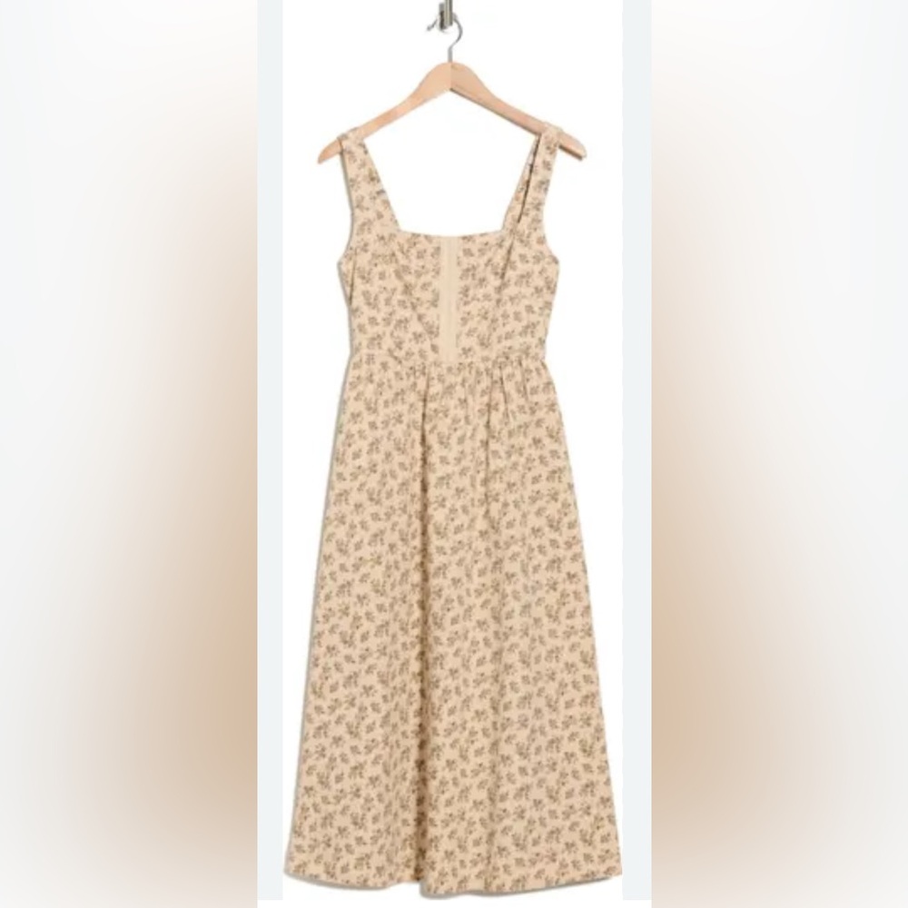 Moon River Cream Floral Midi Dress